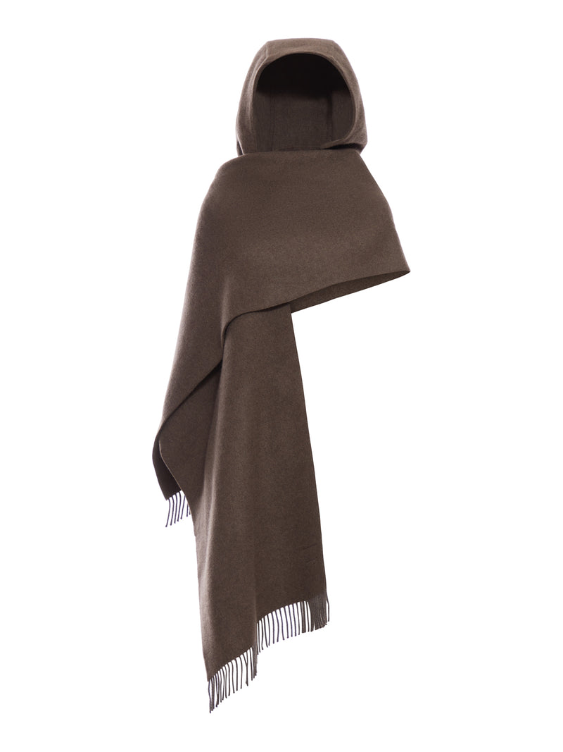 WOOL AND CASHMERE KNIT SCARF WITH HOOD