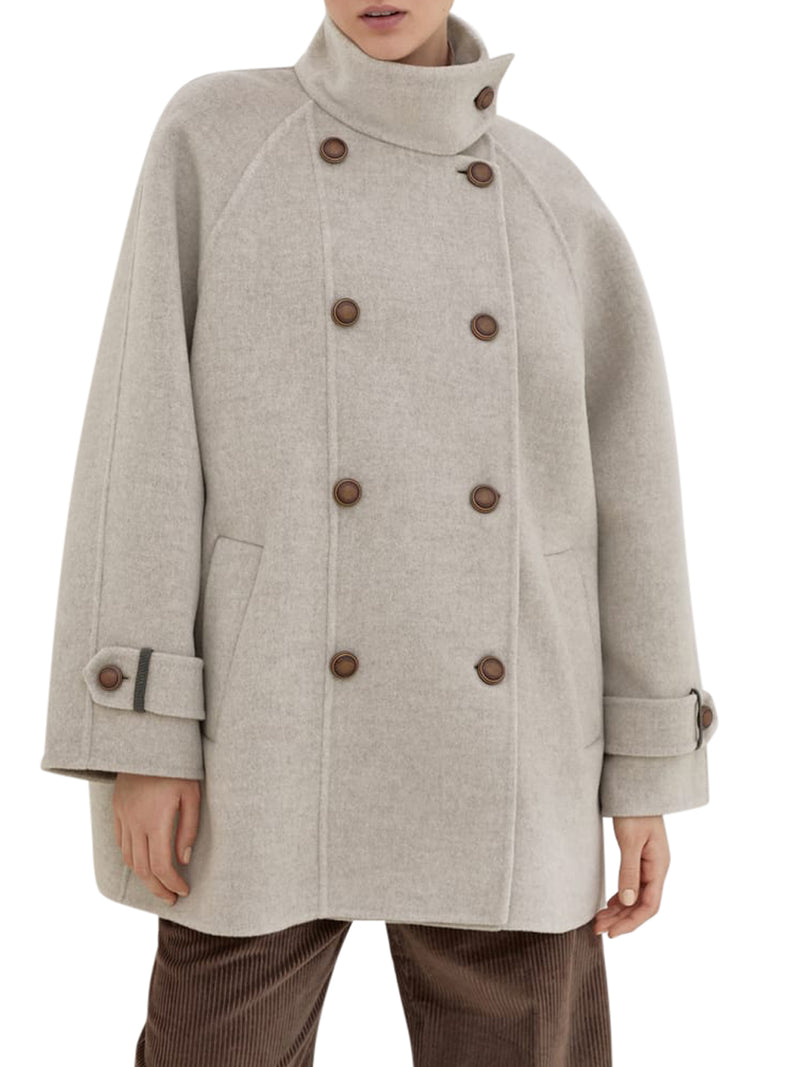 WOOL AND CASHMERE CABAN WITH SHINY CUFF DETAILS