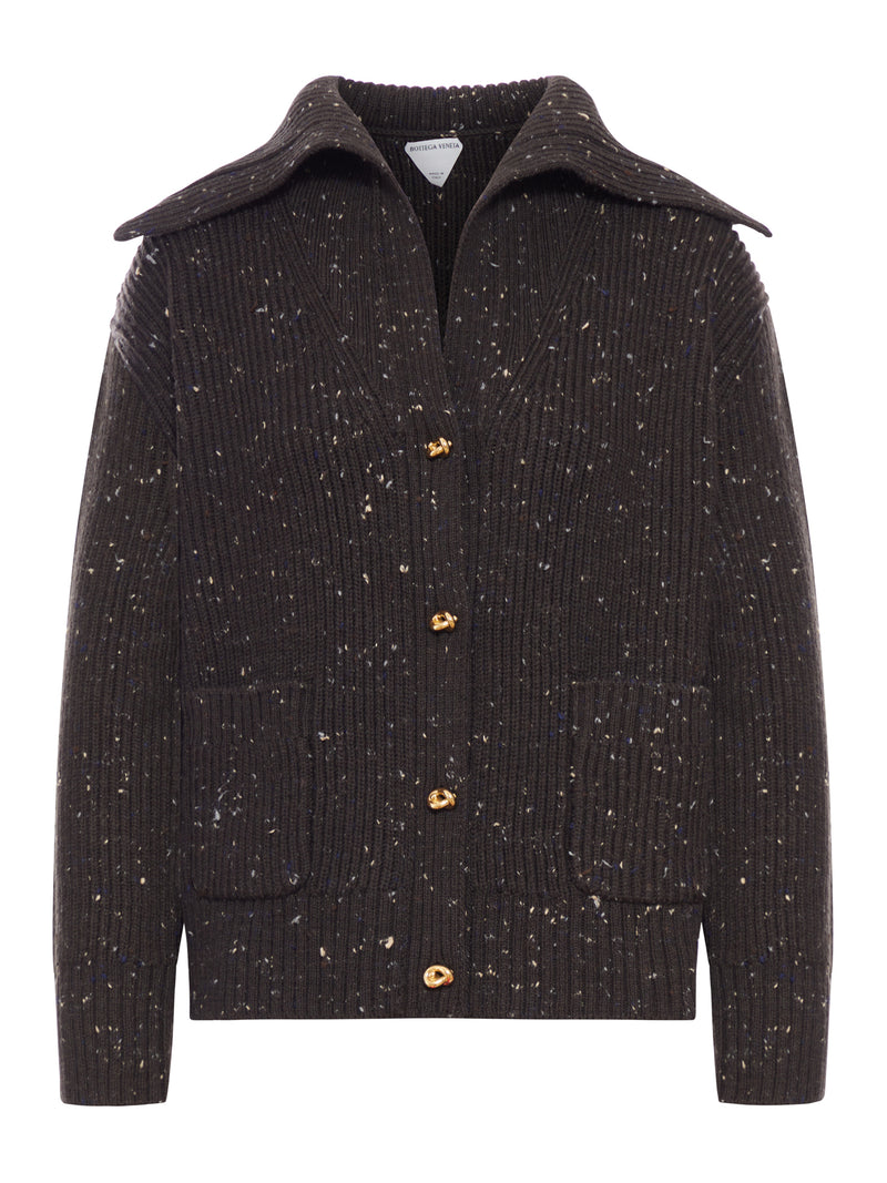 RIBBED CARDIGAN WITH WIDE NECK