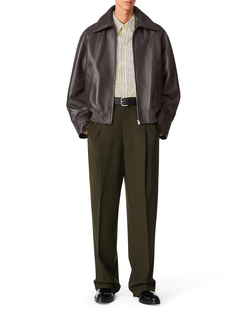 LEATHER JACKET WITH WOVEN COLLAR – Suit Negozi Row