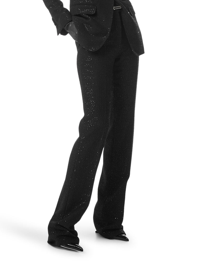 TAILORED WOOL BLEND CREPE TROUSERS WITH SEQUINS