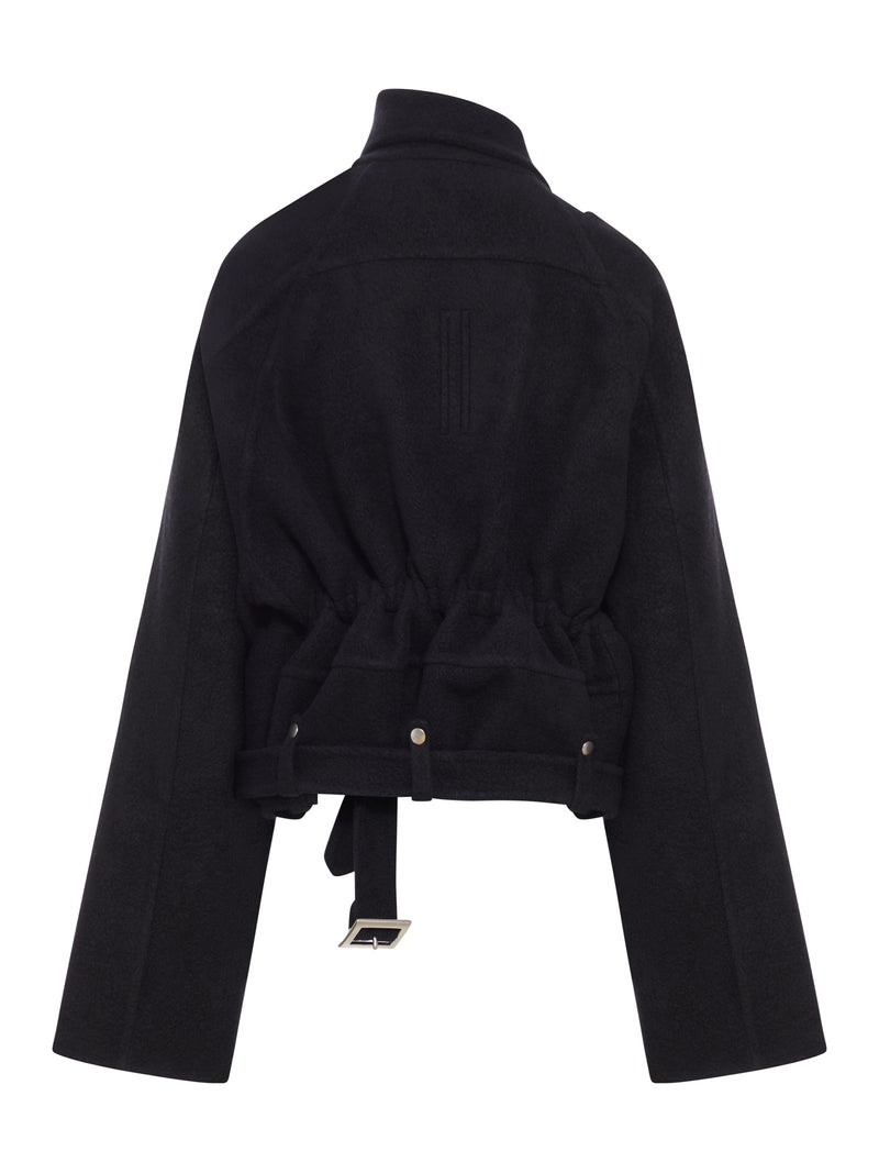 CASHMERE JACKET WITH ASYMMETRIC COLLAR AND DIAGONAL CLOSURE