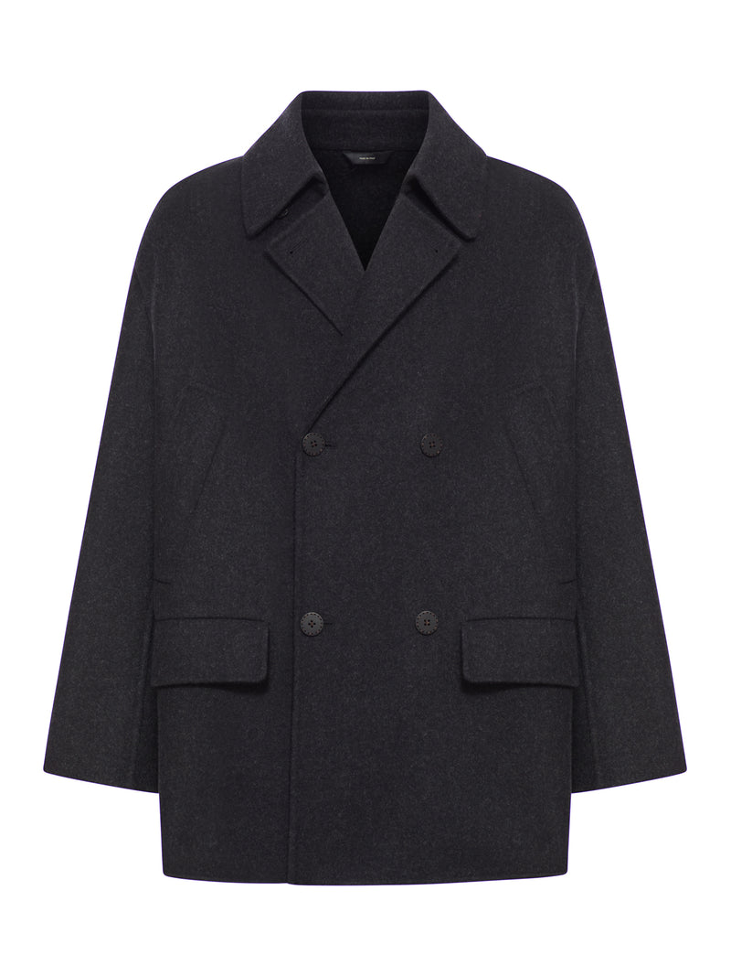 DOUBLE-BREASTED WOOL CABAN COAT