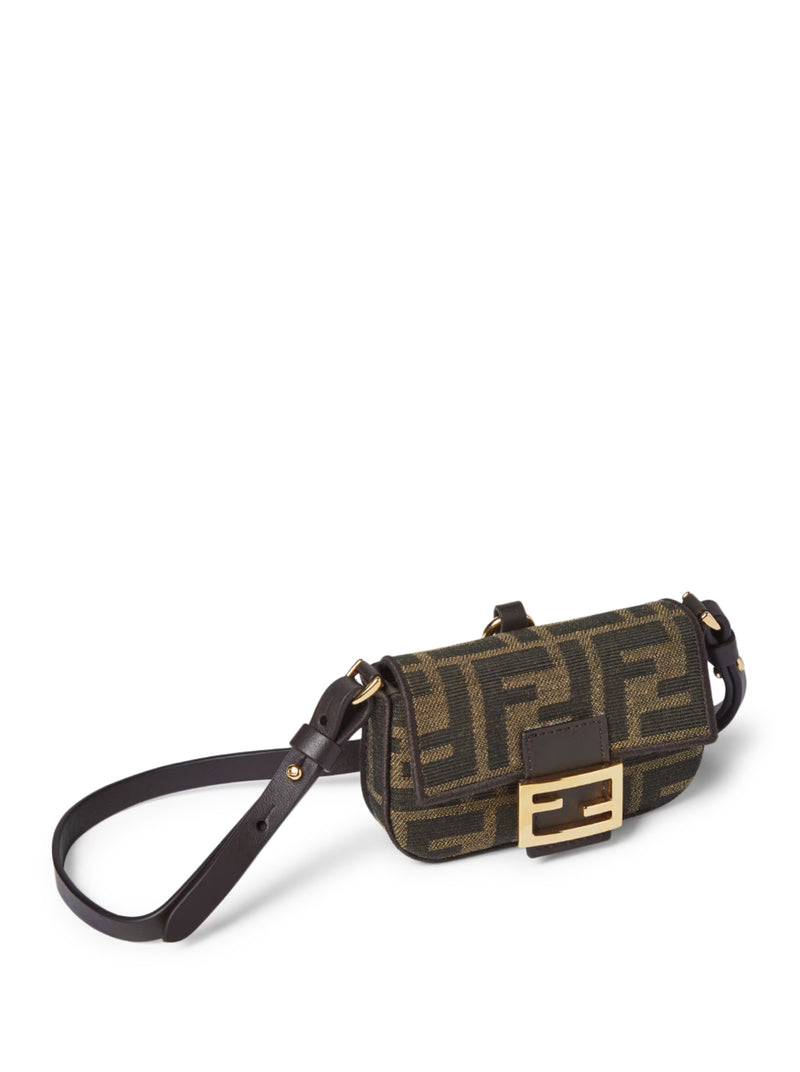 NANO BAGUETTE CHARM CHARM IN BROWN FF JACQUARD FABRIC