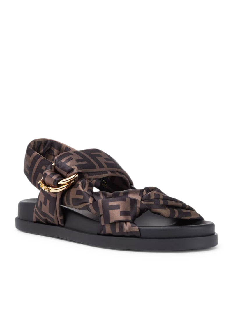 FENDI FEEL BROWN FF SATIN SANDAL