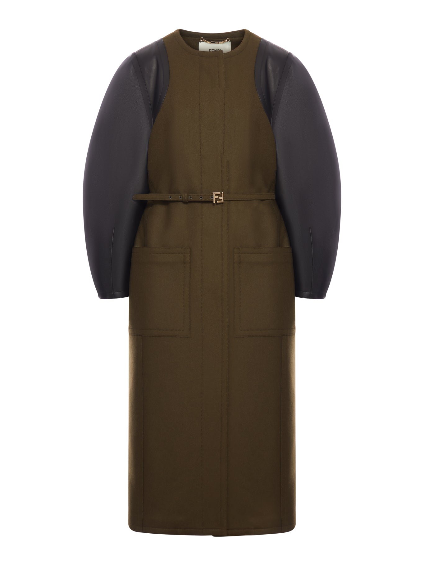 GREEN WOOL AND LEATHER COAT