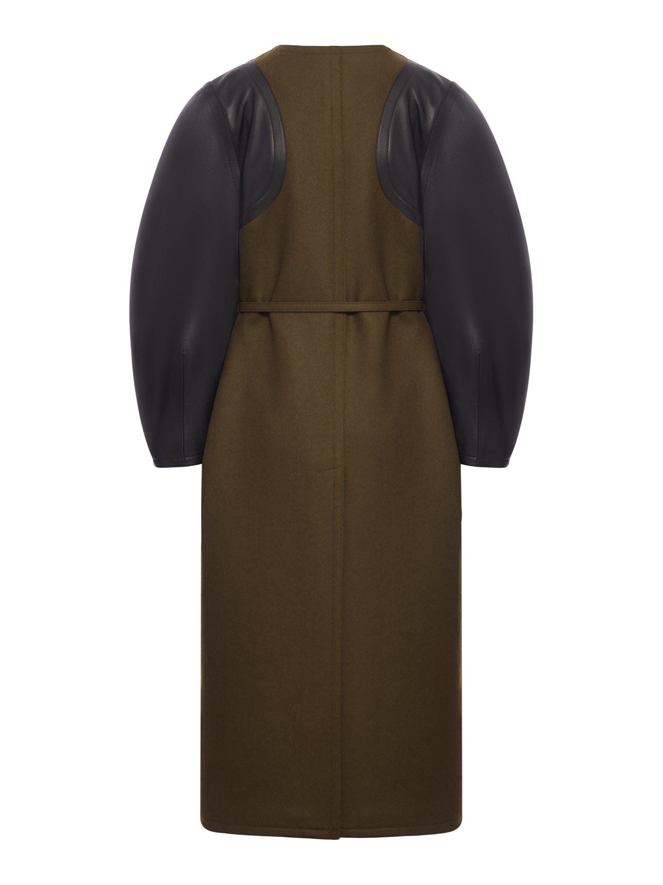 GREEN WOOL AND LEATHER COAT