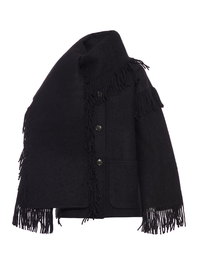 JACKET WITH FRINGED SCARF