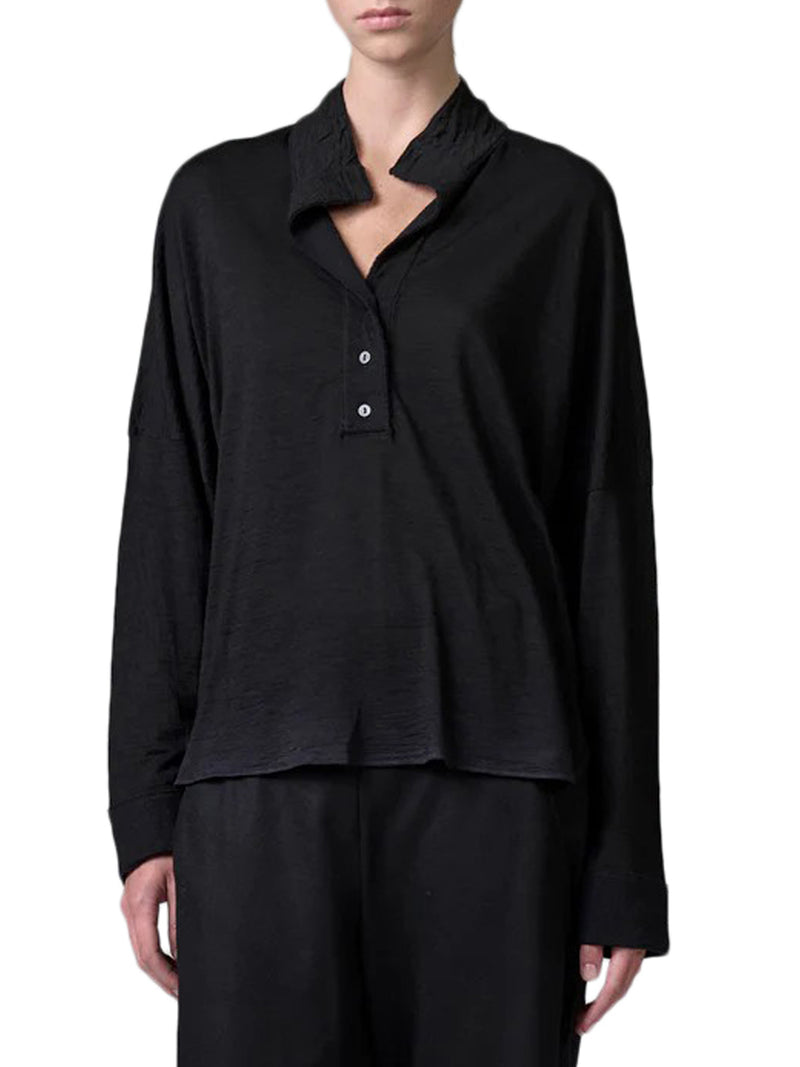 OVERSIZED POLO SHIRT IN WOOL JERSEY WITH BOILED WOOL INSERTS