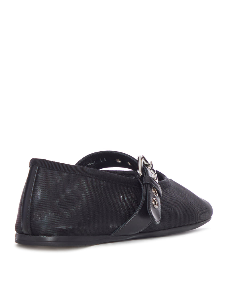 MESH BALLERINAS WITH LEATHER BUCKLE