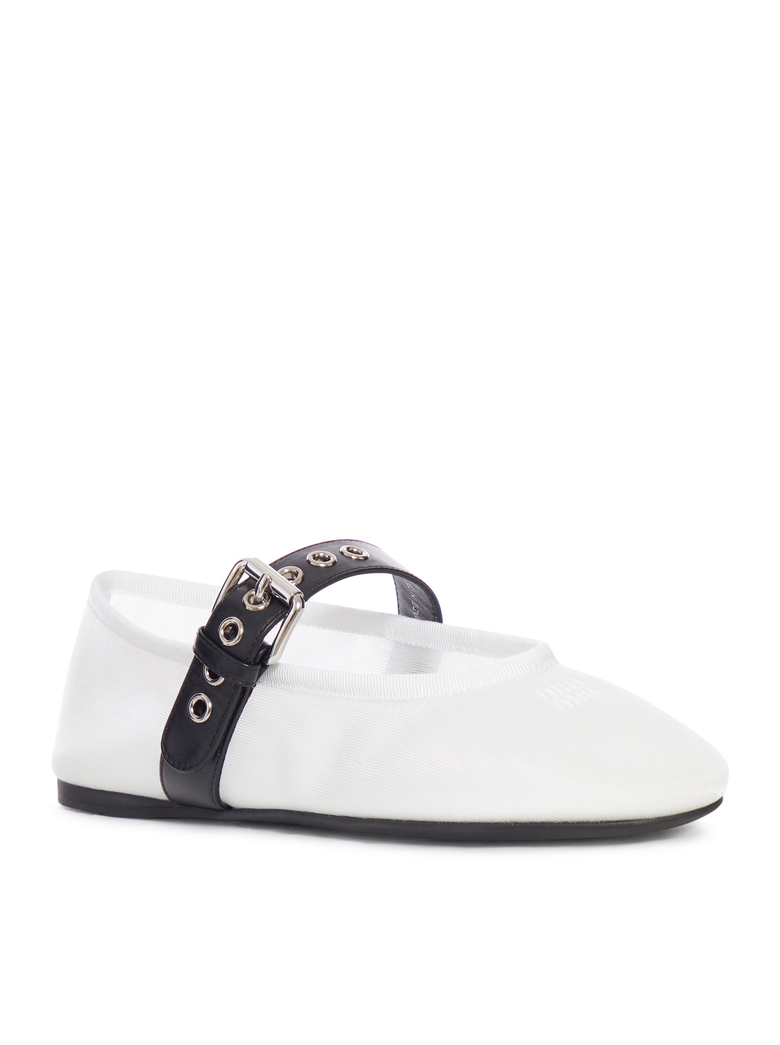 MESH BALLERINAS WITH CONTRASTING LEATHER BUCKLE