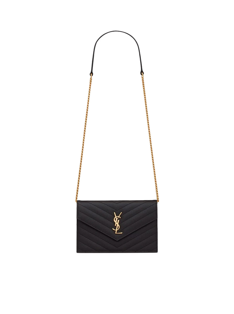 CLASSIC CASSANDRE CHAIN ENVELOPE CLUTCH IN GRAIN DE POUDRE LEATHER
