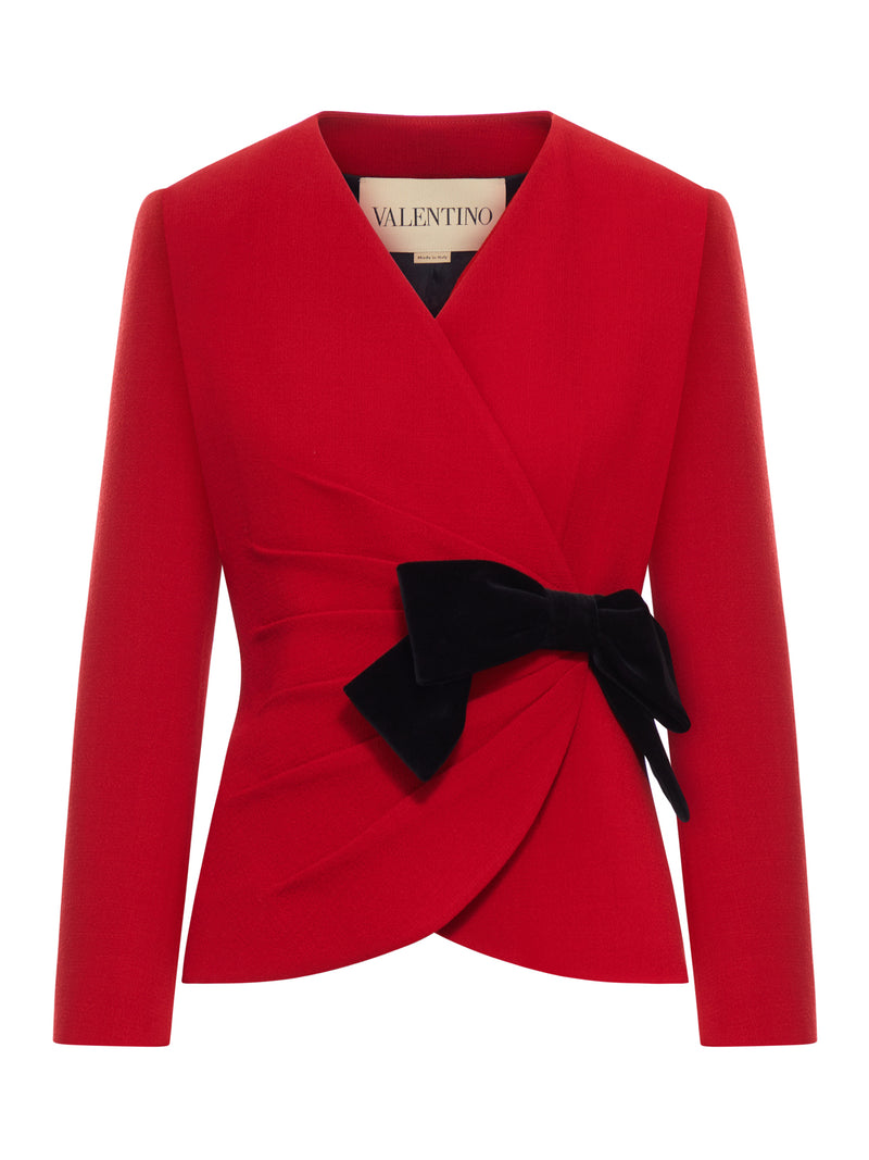 WOOL CREPE JACKET WITH APPLIED BOW