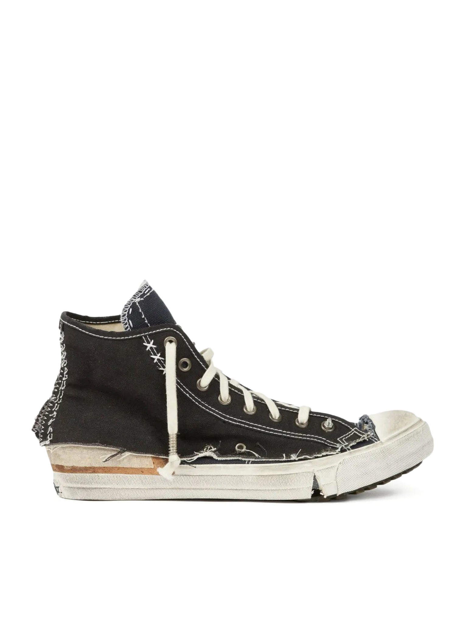 "LOVE TO DEATH" HIGH-TOP CANVAS SNEAKERS WITH DESTRUCTURED DETAILS