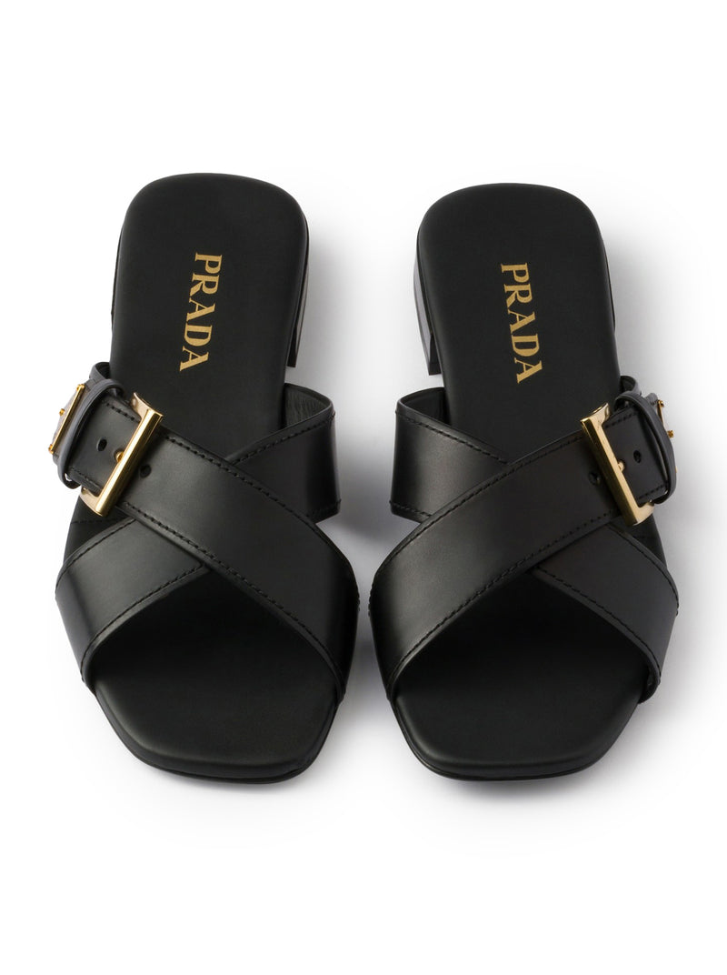 LEATHER SLIDER SANDALS WITH BUCKLE