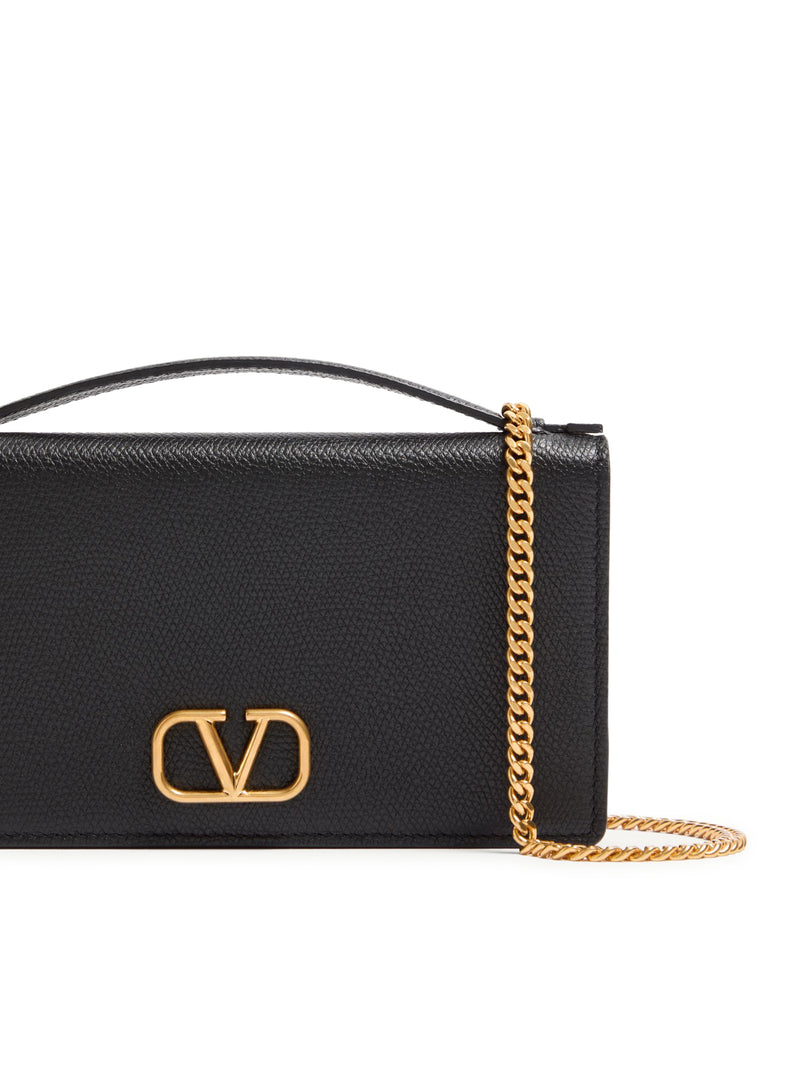 VLOGO SIGNATURE CHAIN WALLET IN GARNET CALFSKIN