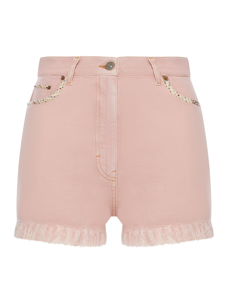 DENIM SHORTS WITH FRINGED HEM