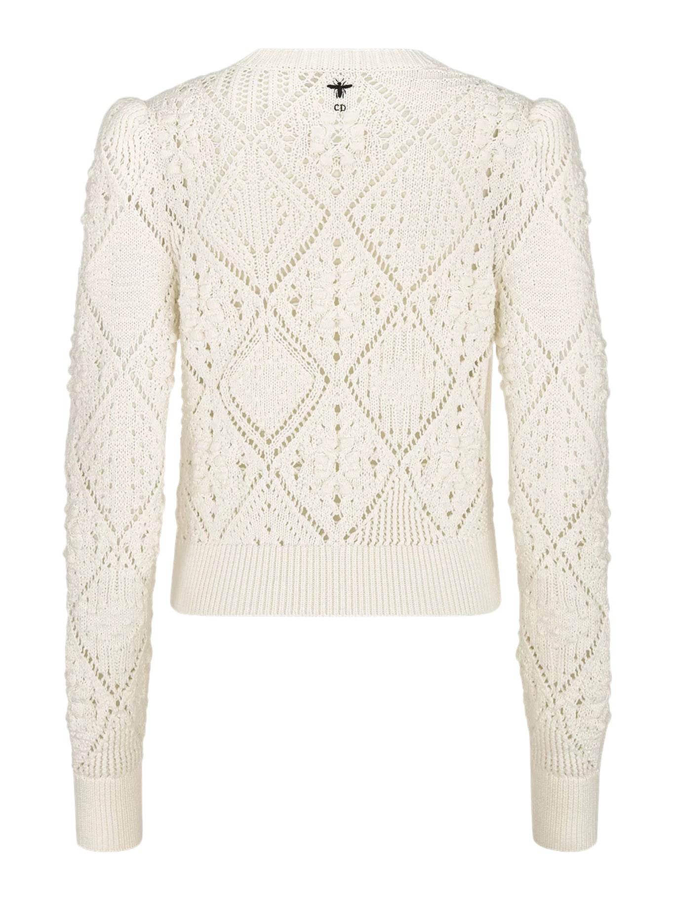 WHITE PERFORATED COTTON KNIT SWEATER