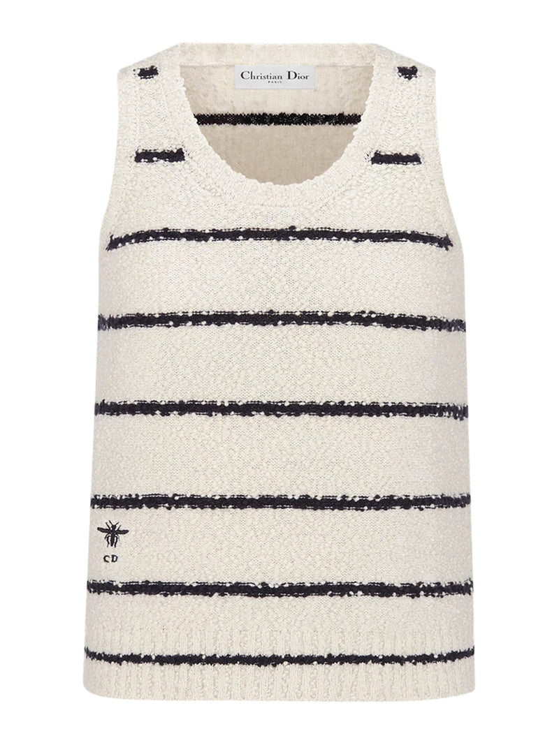 TWIN-SET MARINIÈRE KNITTED COTTON AND WOOL BOUCLÉ BLEND
