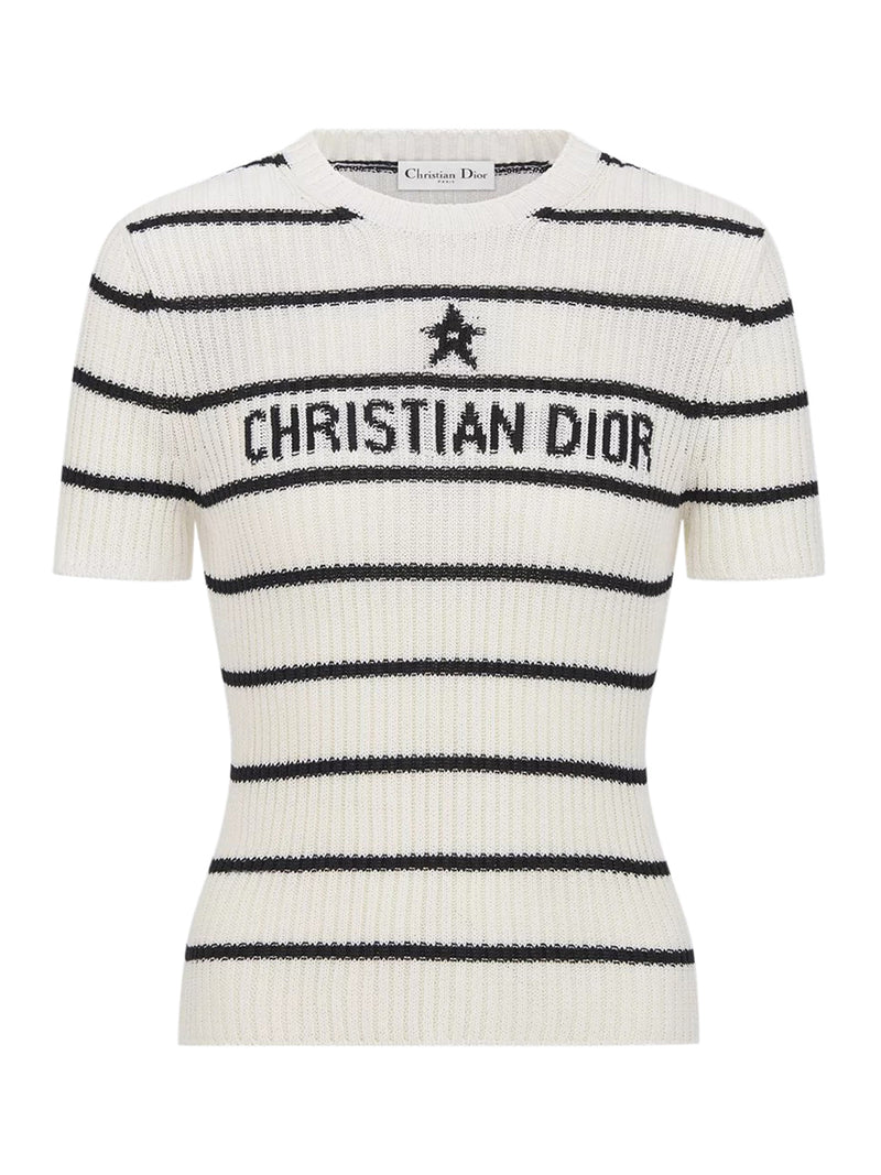 SHORT-SLEEVED RIBBED COTTON KNIT SWEATER