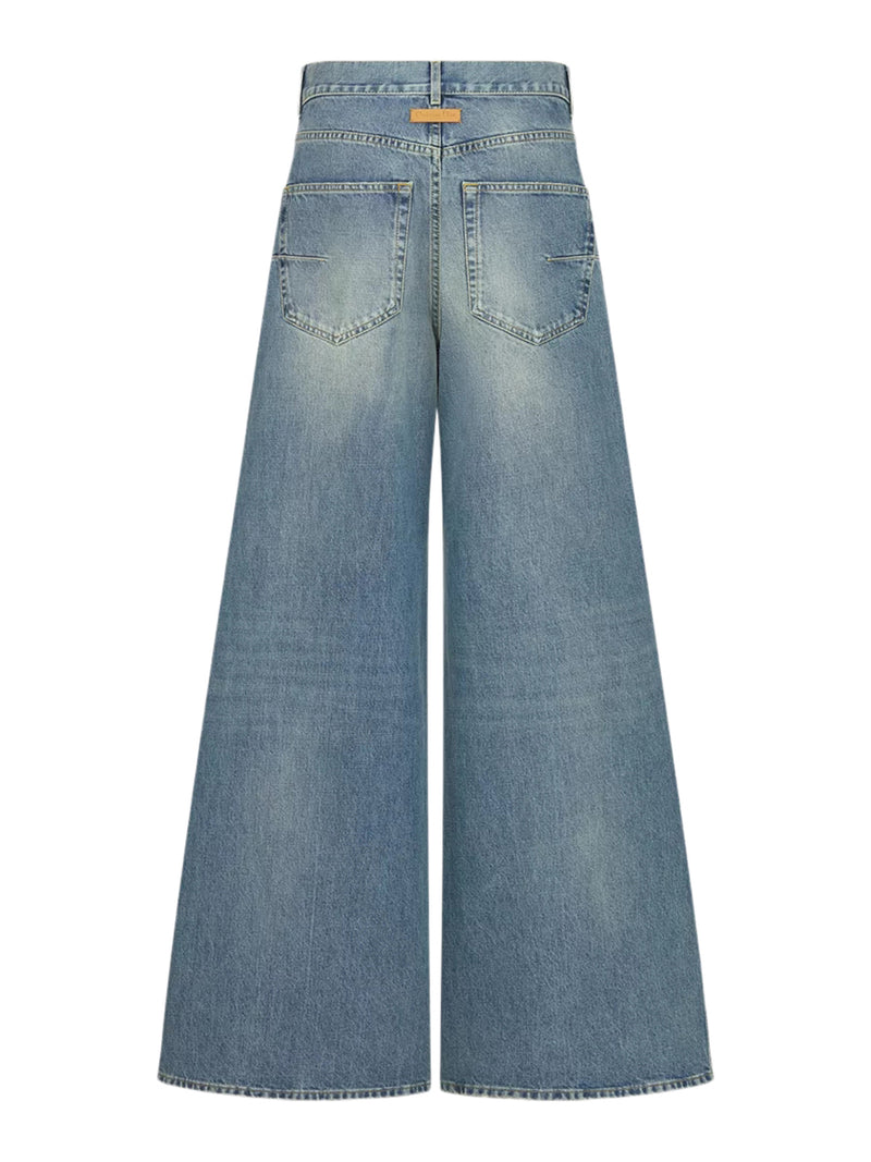 BLUE STONEWASHED COTTON DENIM FLARED JEANS