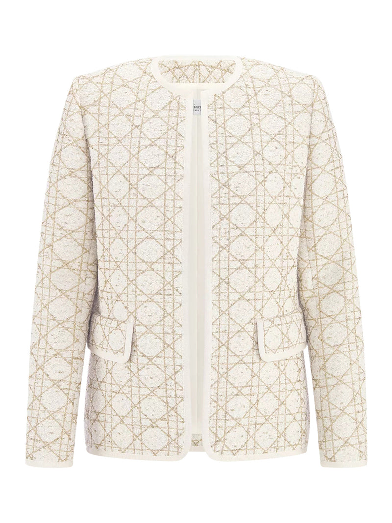 MACROCANNAGE JACKET IN WHITE AND GOLD WOOL BLEND TWEED