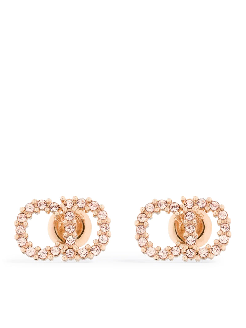 CLAIR D LUNE PINK FINISH METAL STUD EARRINGS WITH PINK CRYSTALS