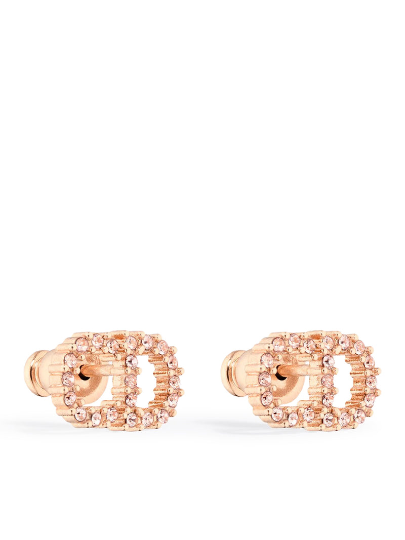 CLAIR D LUNE PINK FINISH METAL STUD EARRINGS WITH PINK CRYSTALS