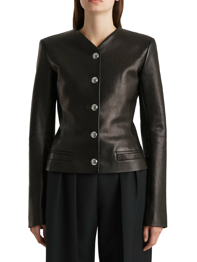 NARA LEATHER PEPLUS JACKET