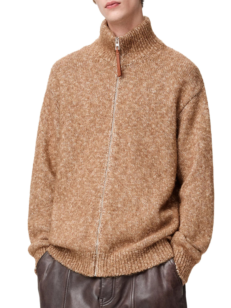 CARDIGAN WITH ZIP IN COTTON LINEN AND WOOL