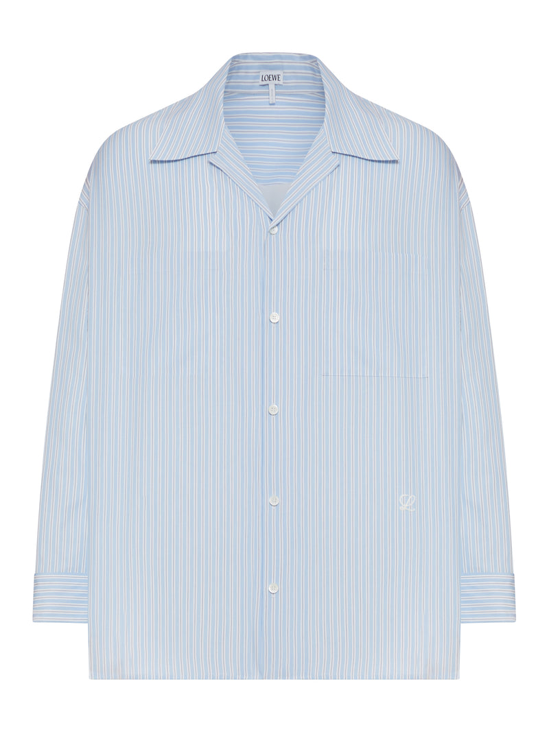 OVERSIZED STRIPED COTTON SHIRT WITH BOWLING COLLAR