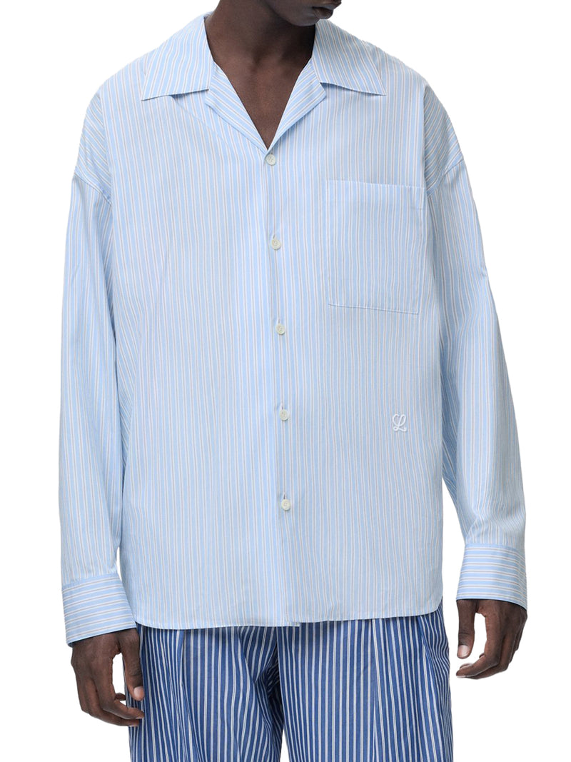 OVERSIZED STRIPED COTTON SHIRT WITH BOWLING COLLAR