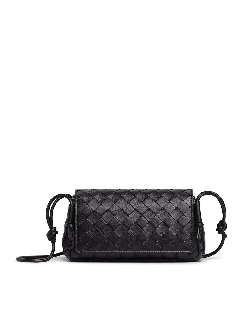 WOVEN NAPPA CLUTCH WITH ADJUSTABLE TUBULAR SHOULDER STRAP