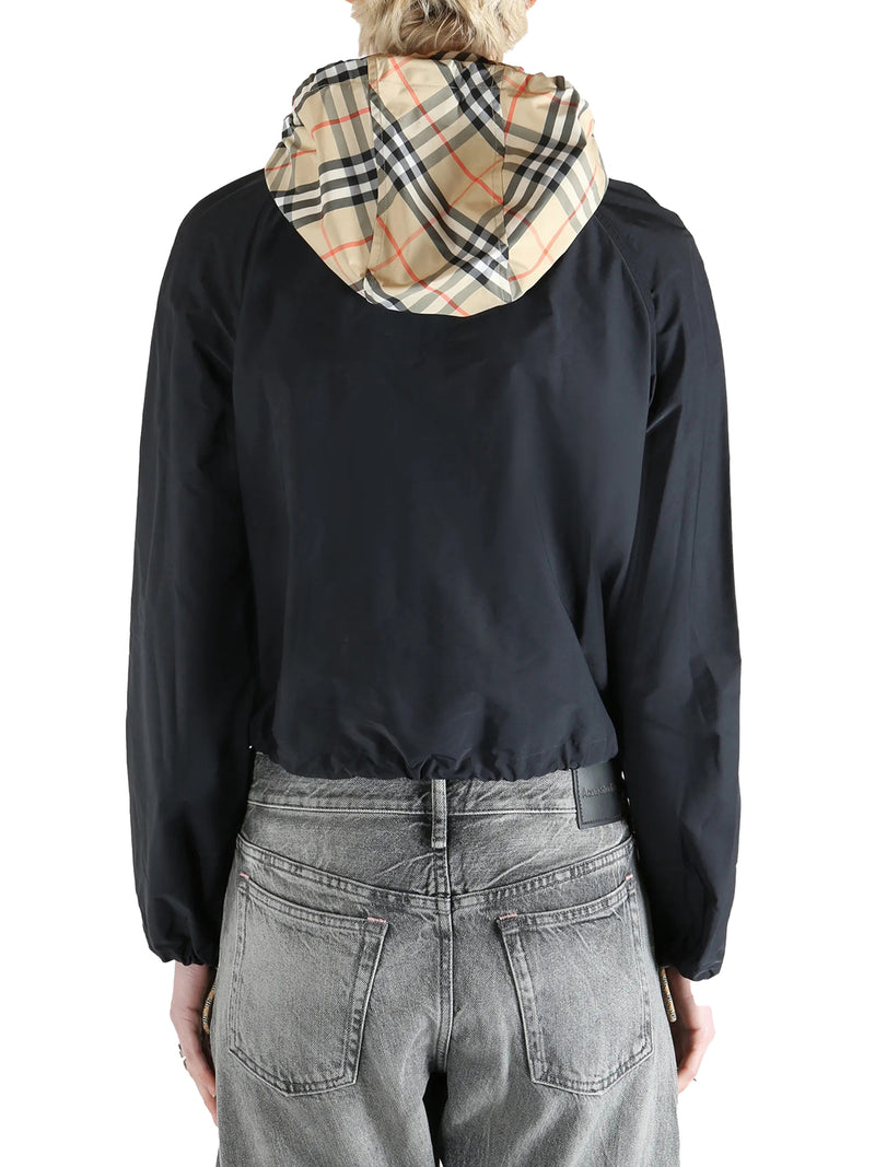 CROP JACKET WITH HOOD AND CHECK DETAILS