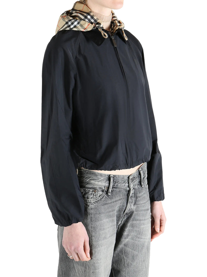 CROP JACKET WITH HOOD AND CHECK DETAILS