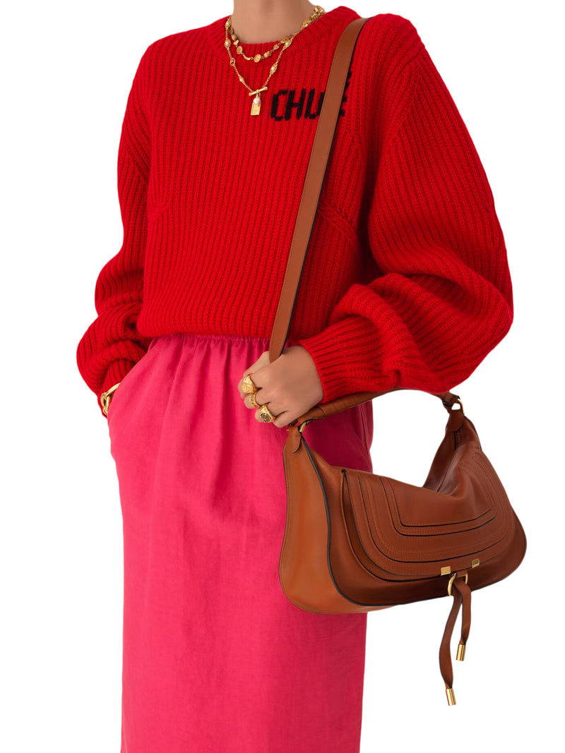 SMALL MARCIE SHOULDER BAG IN CLAY BROWN SOFT LEATHER