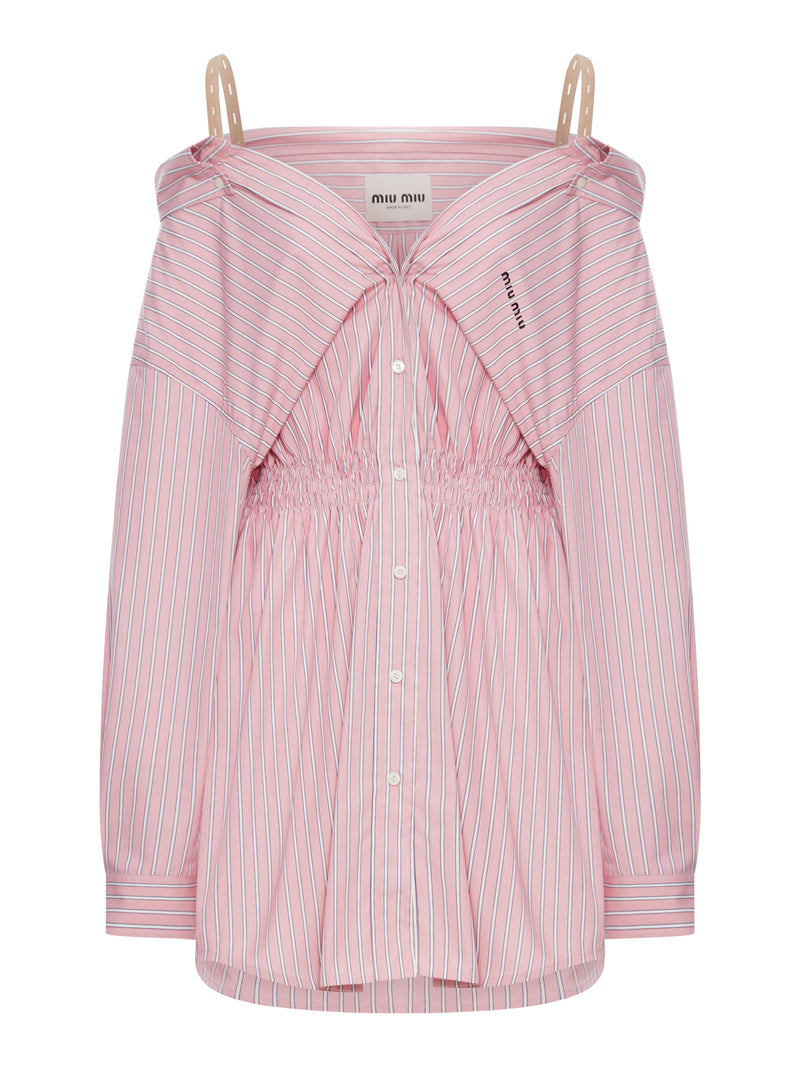 STRIPED COTTON POPLIN DRESS WITH MIU MIU LOGO