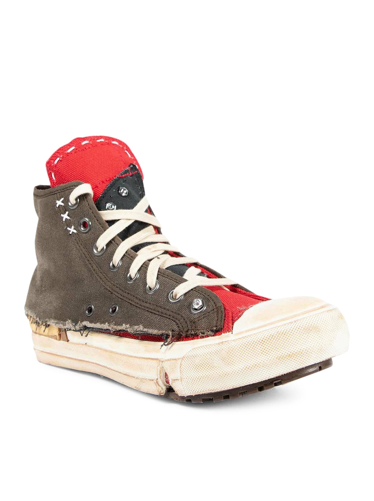 "LOVE TO DEATH" HIGH-TOP CANVAS SNEAKERS WITH DESTRUCTURED DETAILS