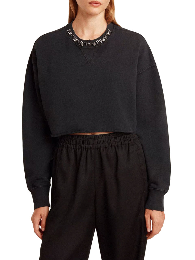 CREW NECK SWEATSHIRT IN ORGANIC COTTON FLEECE WITH CRYSTALS ON THE NECK