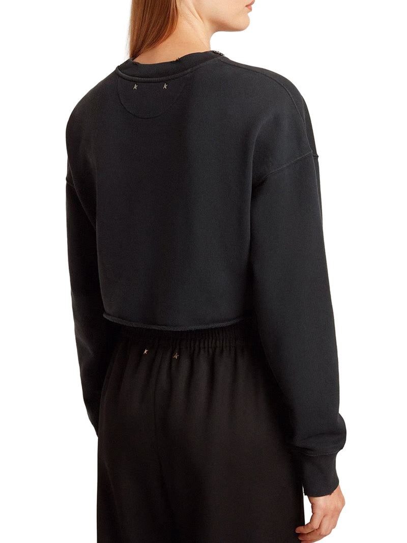 CREW NECK SWEATSHIRT IN ORGANIC COTTON FLEECE WITH CRYSTALS ON THE NECK