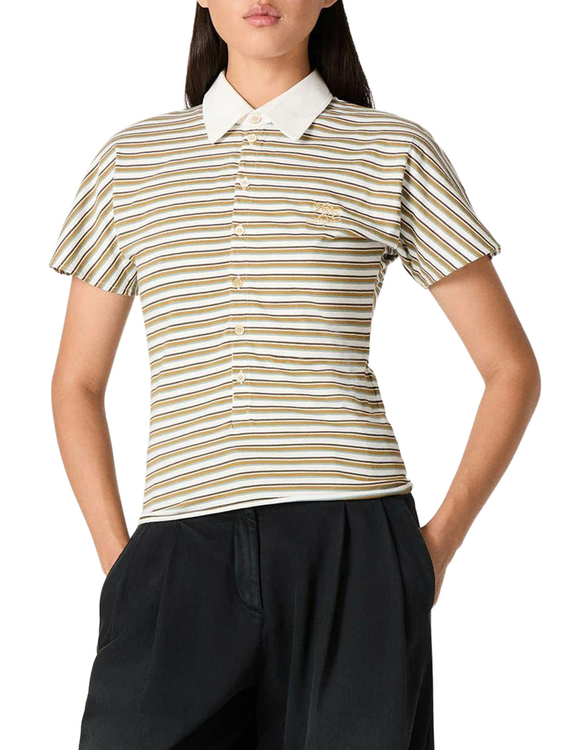 STRIPED JERSEY POLO T-SHIRT WITH CONTRASTING COLLAR