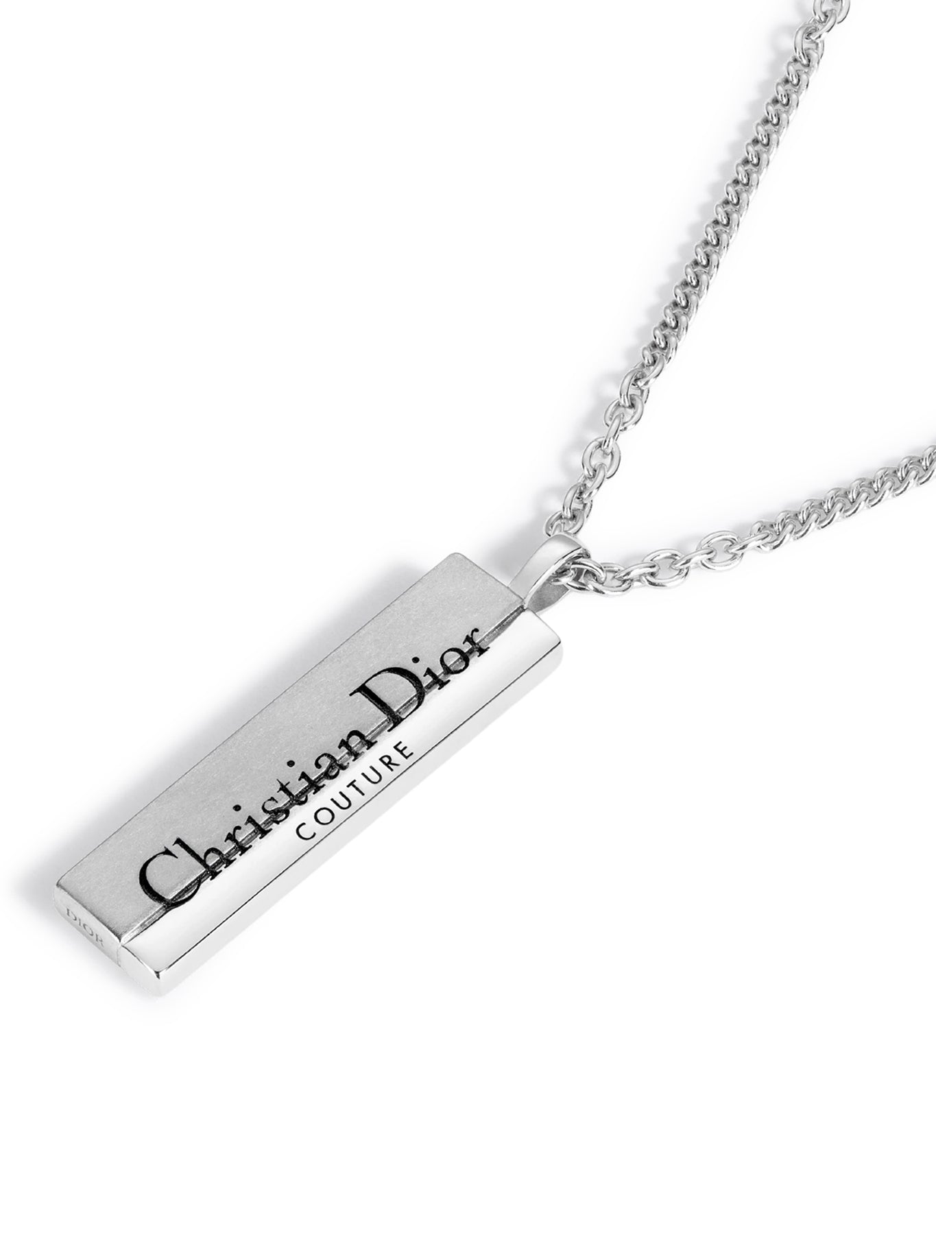 CHRISTIAN DIOR COUTURE CUT SILVER AND BLACK RESIN PLATE PENDANT NECKLACE