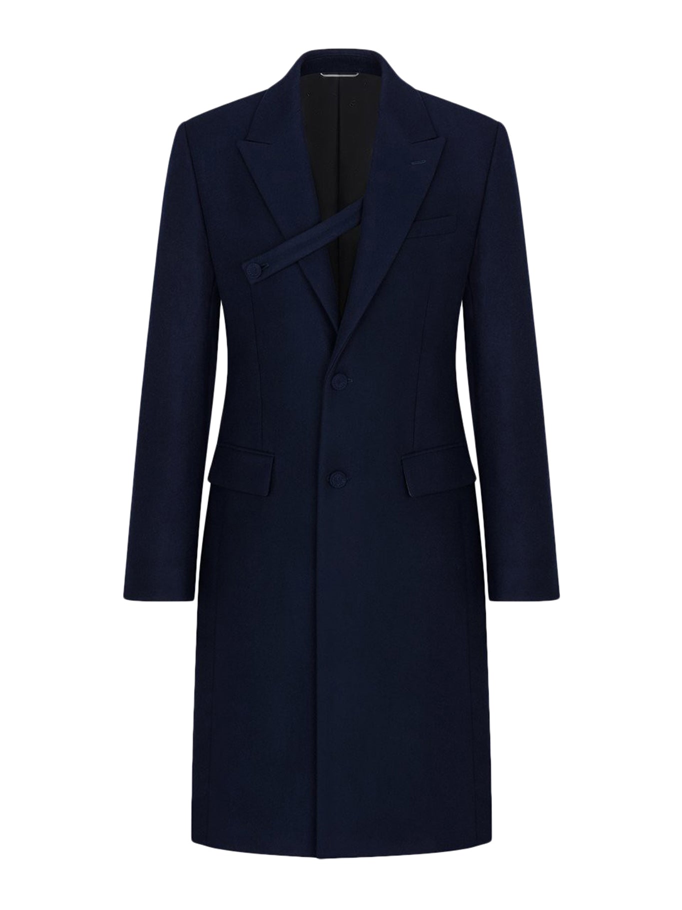 LONG COAT WITH BUTTONED BAND IN VIRGIN WOOL