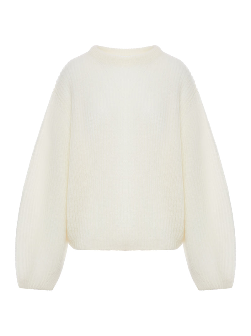 ECRU MOHAIR BLEND RIBBED SWEATER