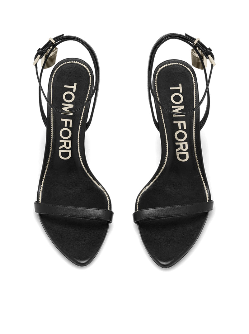 POINTED-TOE SANDAL WITH PADLOCK IN POLISHED LEATHER