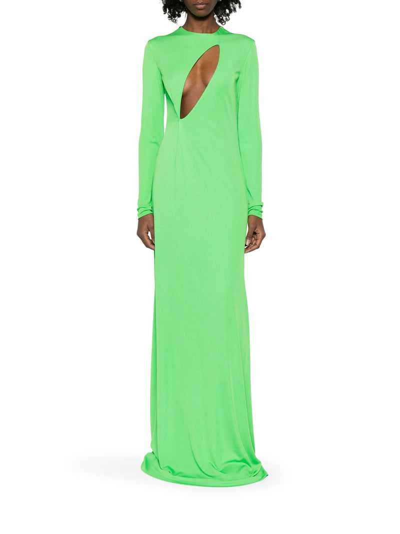 LONG SLEEVE SLASH FRONT EVENING DRESS