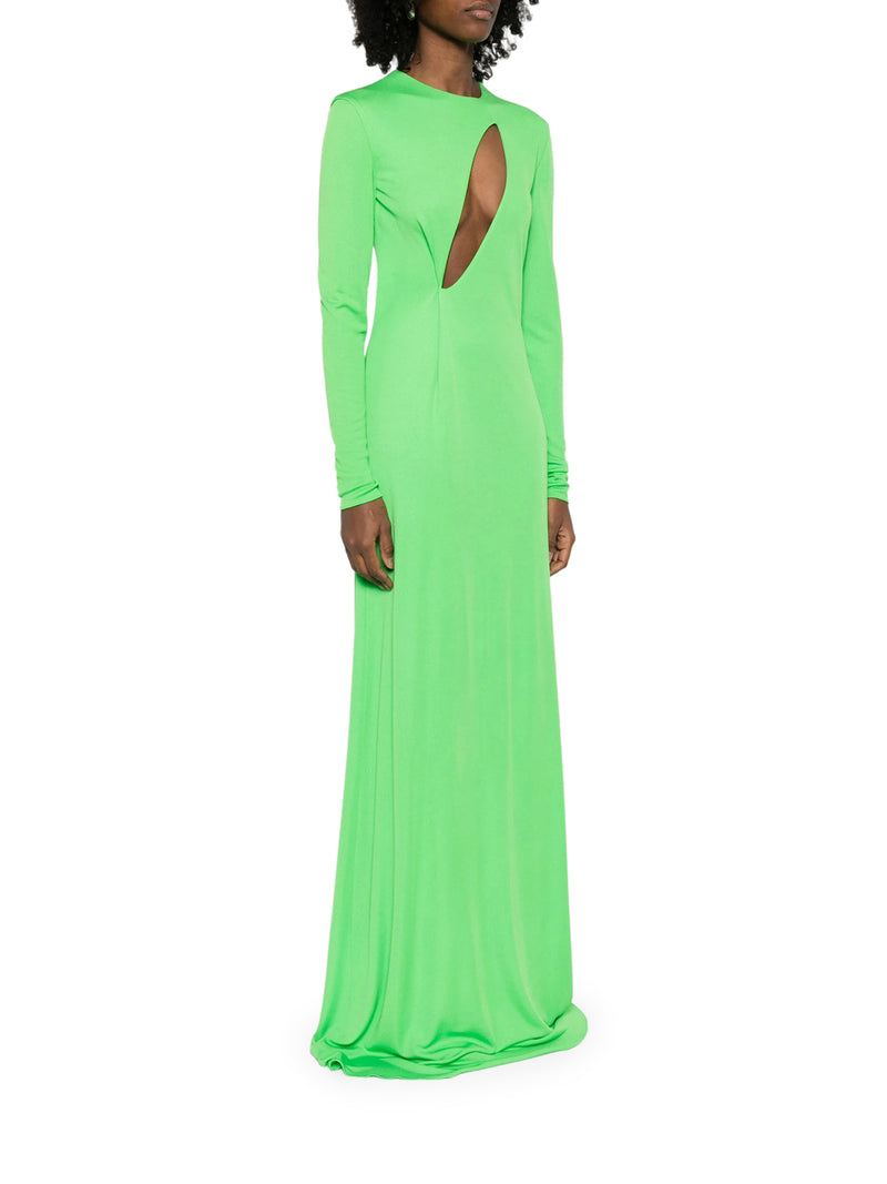 LONG SLEEVE SLASH FRONT EVENING DRESS