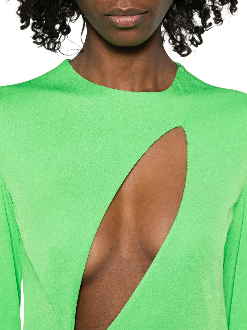 LONG SLEEVE SLASH FRONT EVENING DRESS