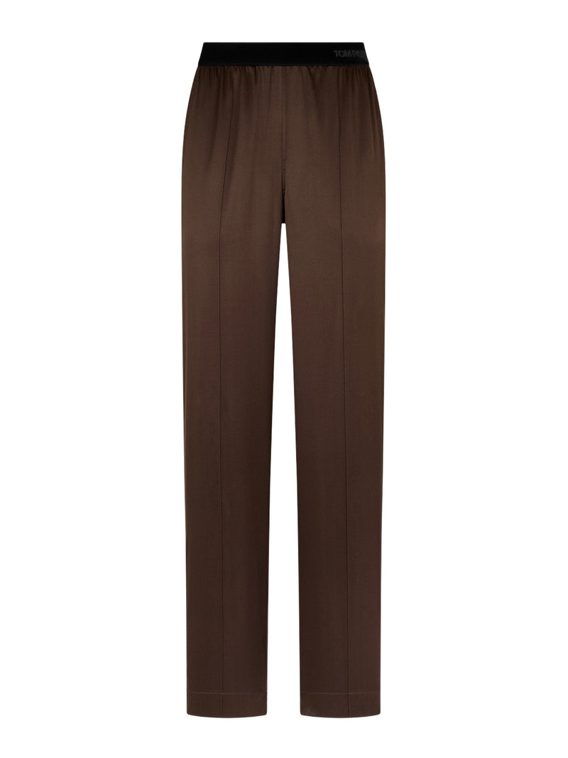 BROWN STRETCH SILK SATIN TROUSERS