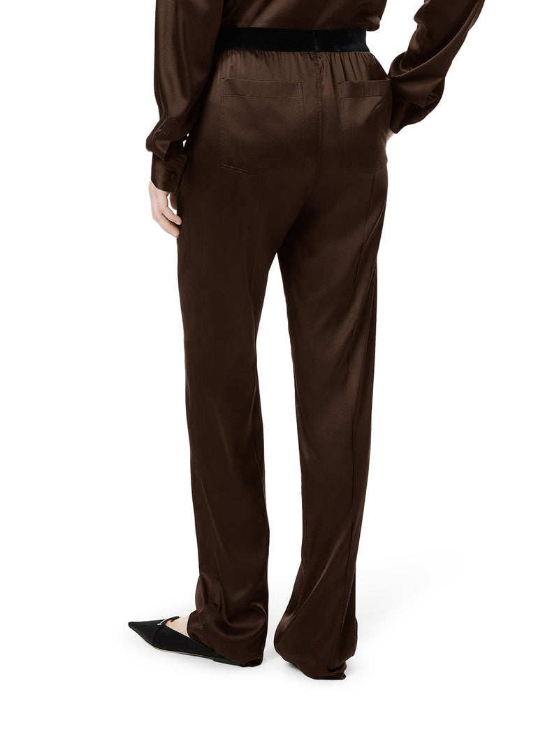 BROWN STRETCH SILK SATIN TROUSERS